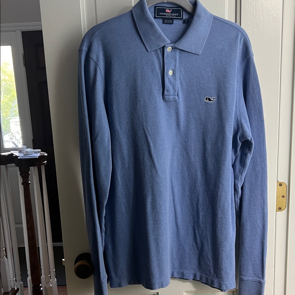 EUC VINEYARD VINES Men’s Light Blue Long Sleeve Polo Shirt Golf collared uniform